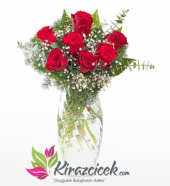 Kristal Vazoda 7 Kirmizi Gul